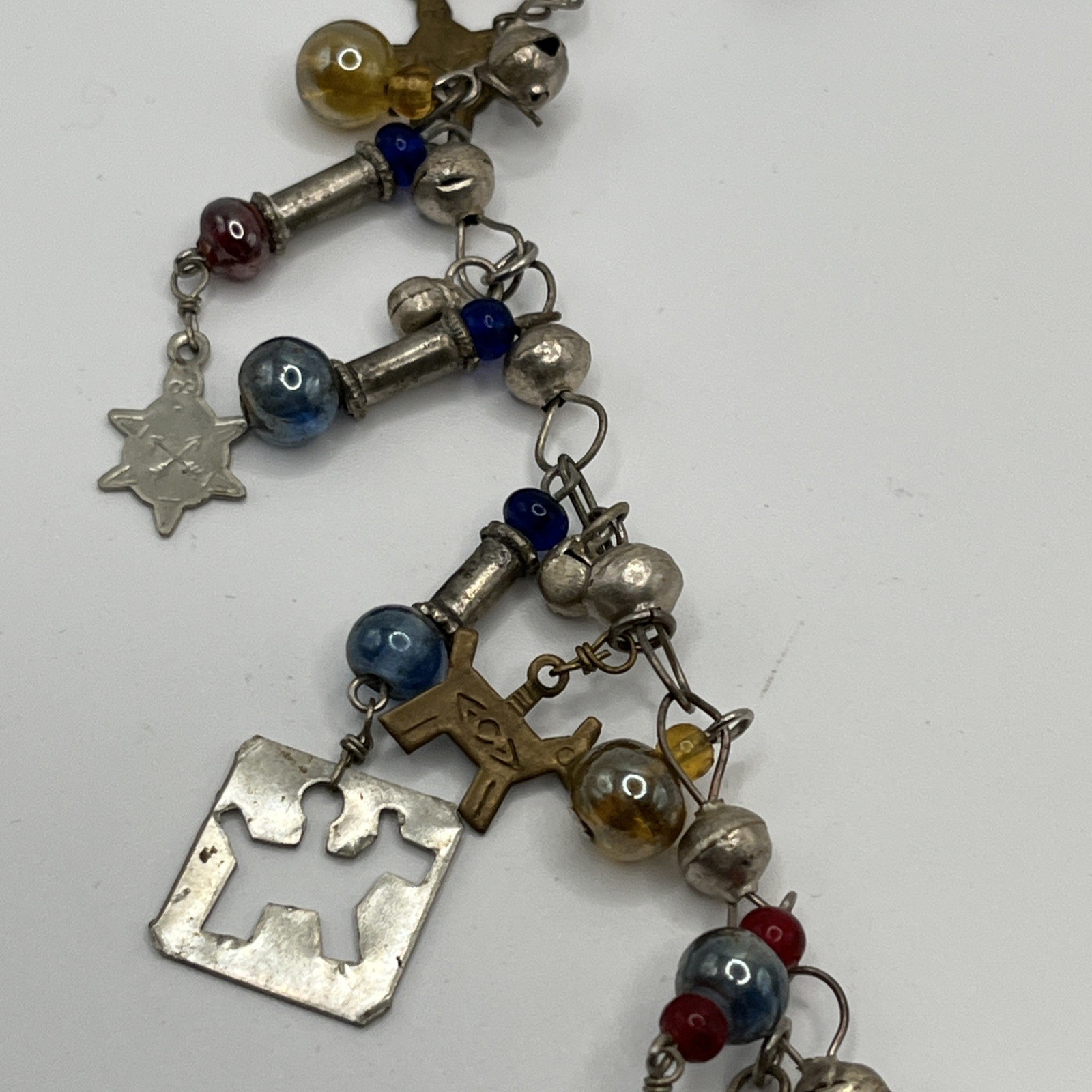 Vintage Guatemalan Chachal Necklace Thunderbird Horse Charms Silver Tone 22″