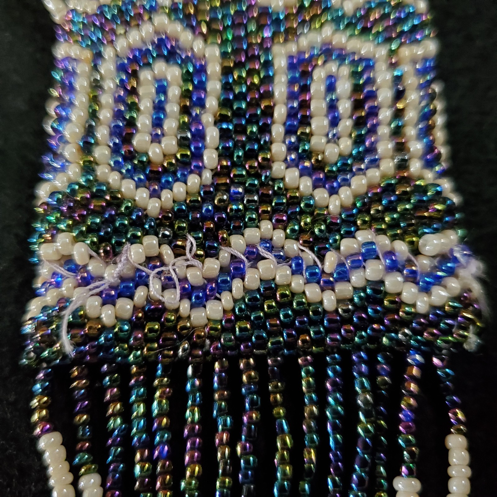 Vintage Mini Purse Necklace Seed Beaded Coin Pouch Artisan Oil Slick 24″ READ