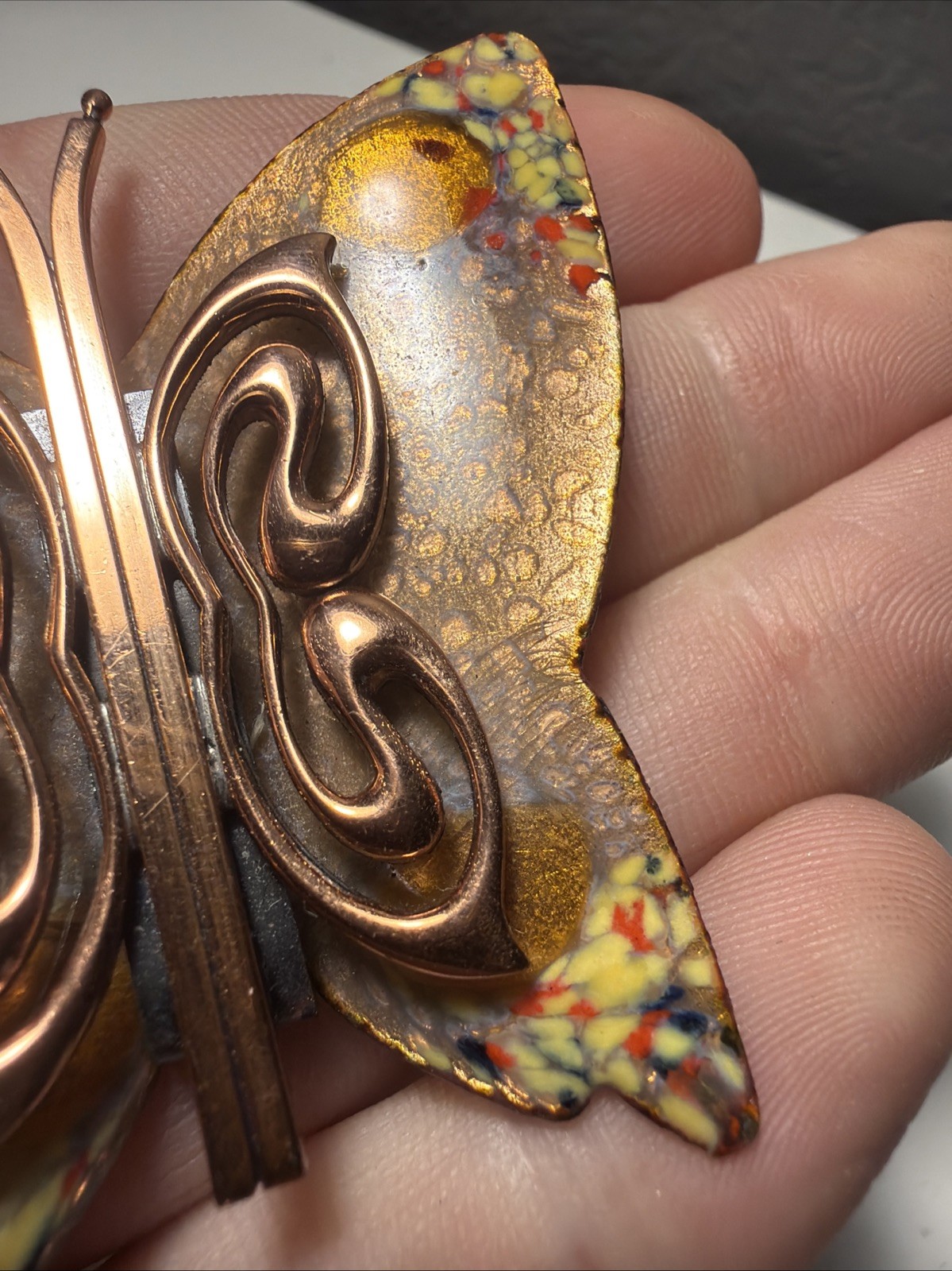 Vintage RARE Collectors 1950s-60s MATISSE Copper with Enamel Butterfly Brooch