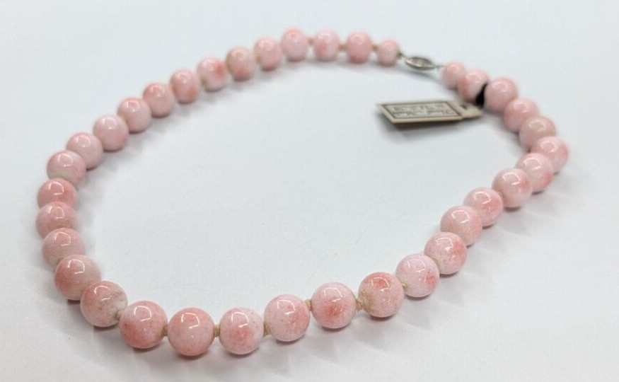 VTG Speckled Pink Handmade in USA Porcelain Stone Beaded 16″ Choker Necklace
