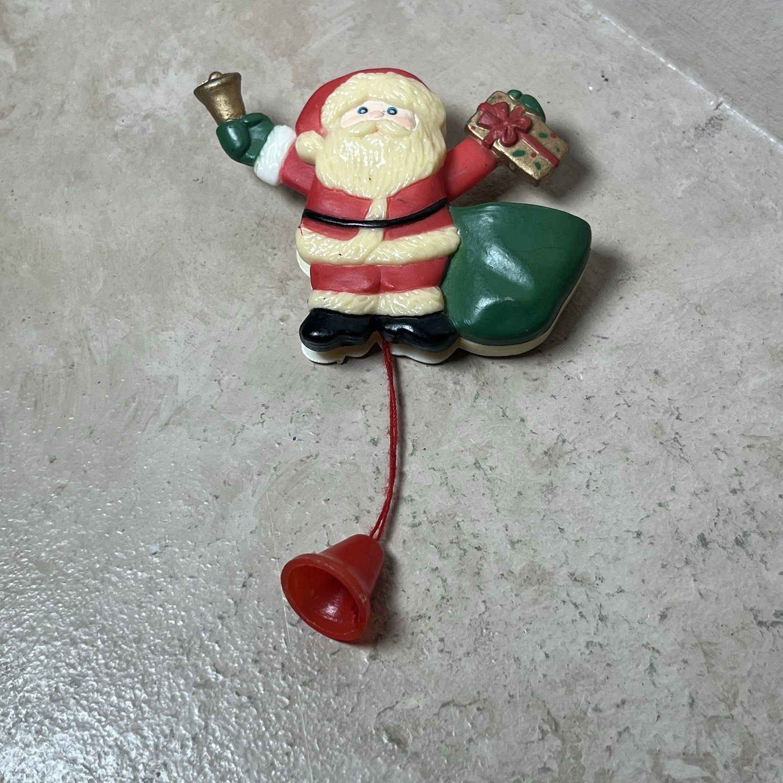 Vintage Santa Fun World Pull String Xmas Brooch Pin