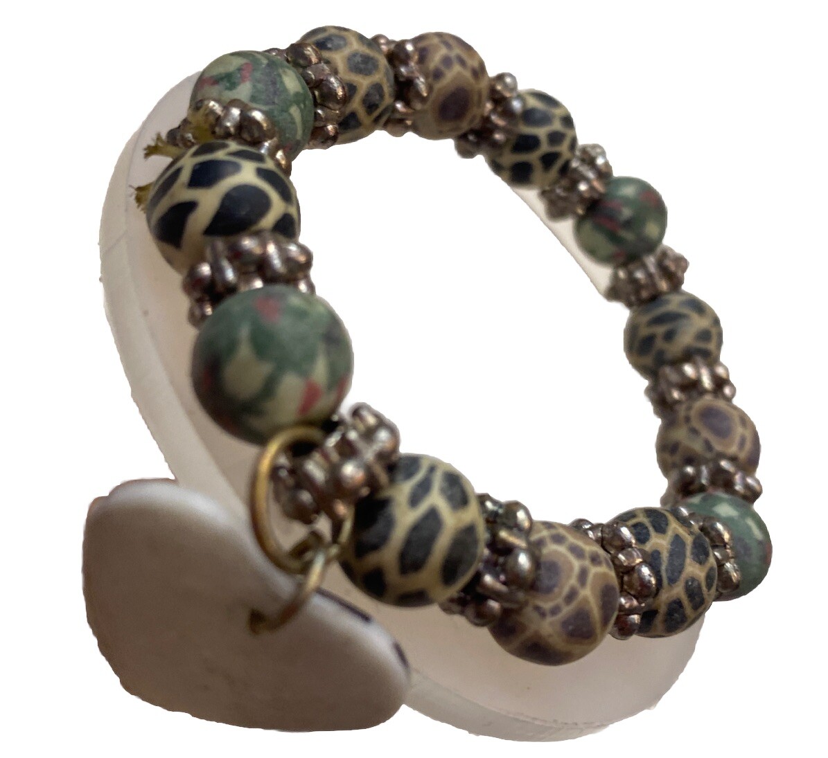 Charm Stretch Beaded Bracelet 7 Silver Heather