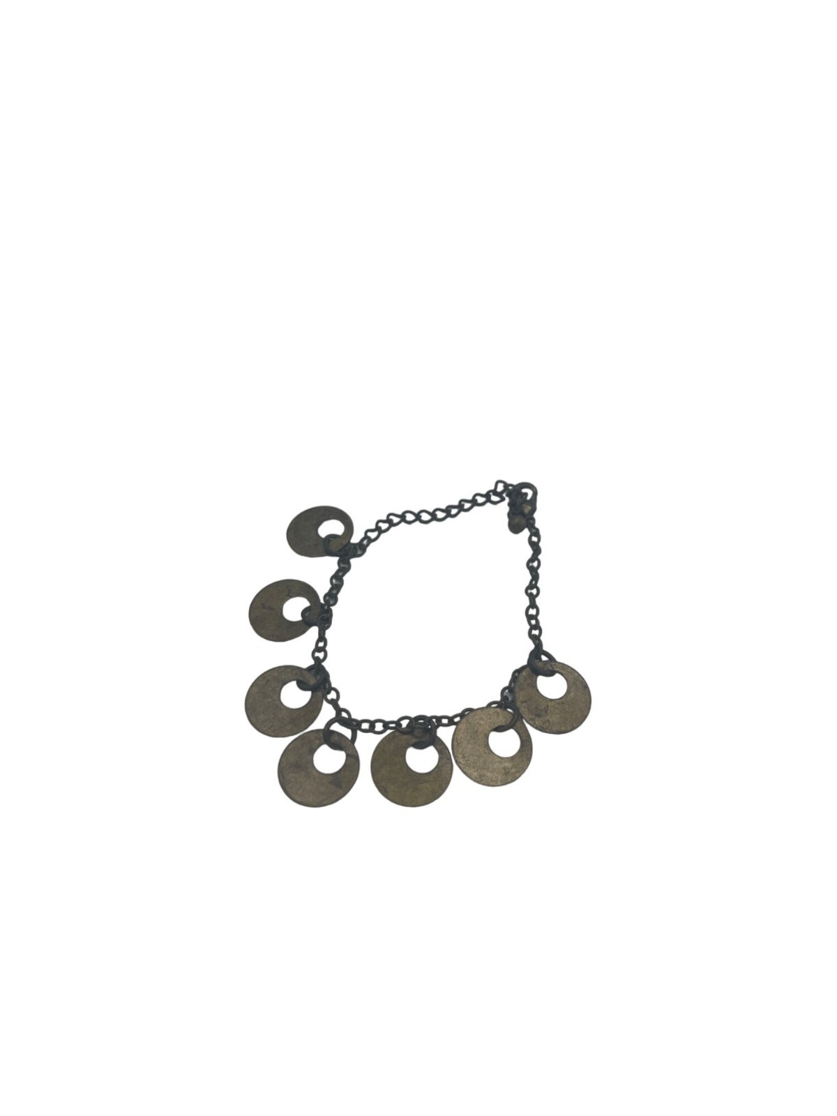 Vintage Brass Coin Link Chain Bracelet Pre-Owned Bohemian Jewelry Rustic Design