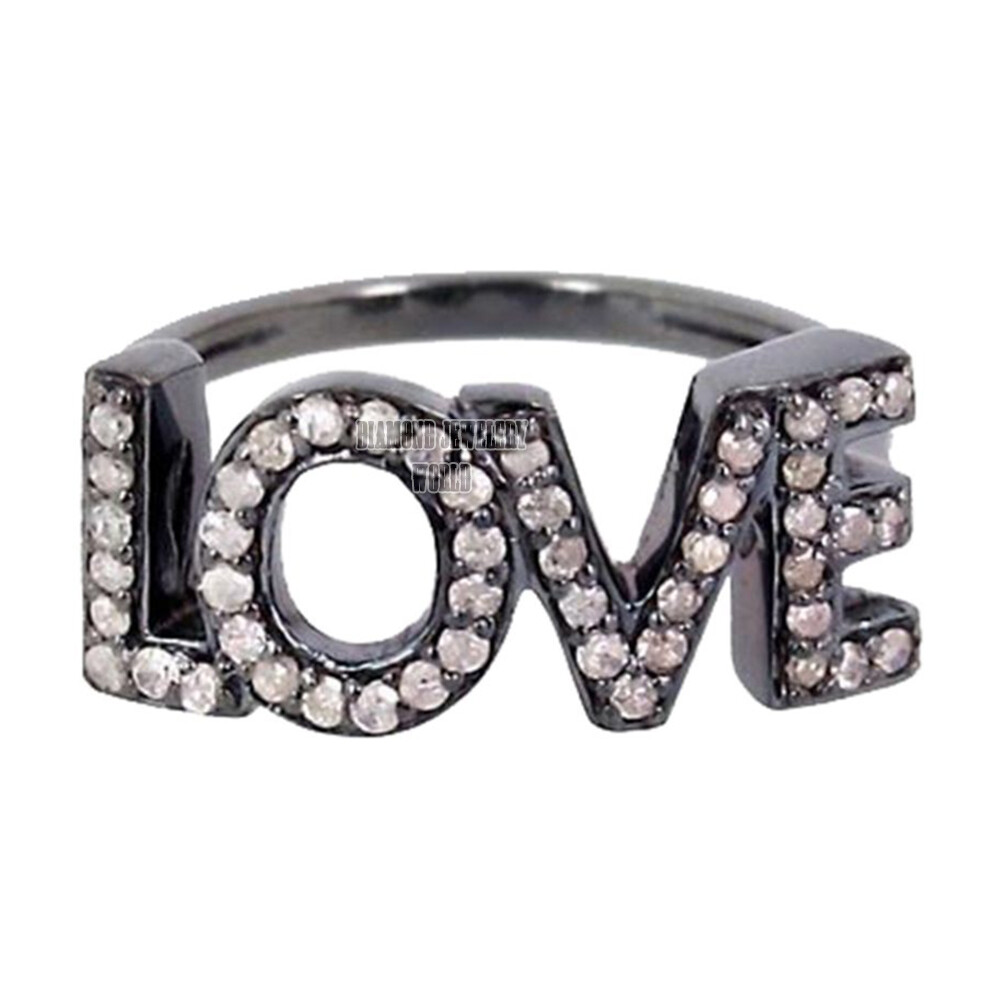 Estate 0.78ctw Genuine Old Mine Rose Cut Diamond Silver Love Symbol Ring Jewelry