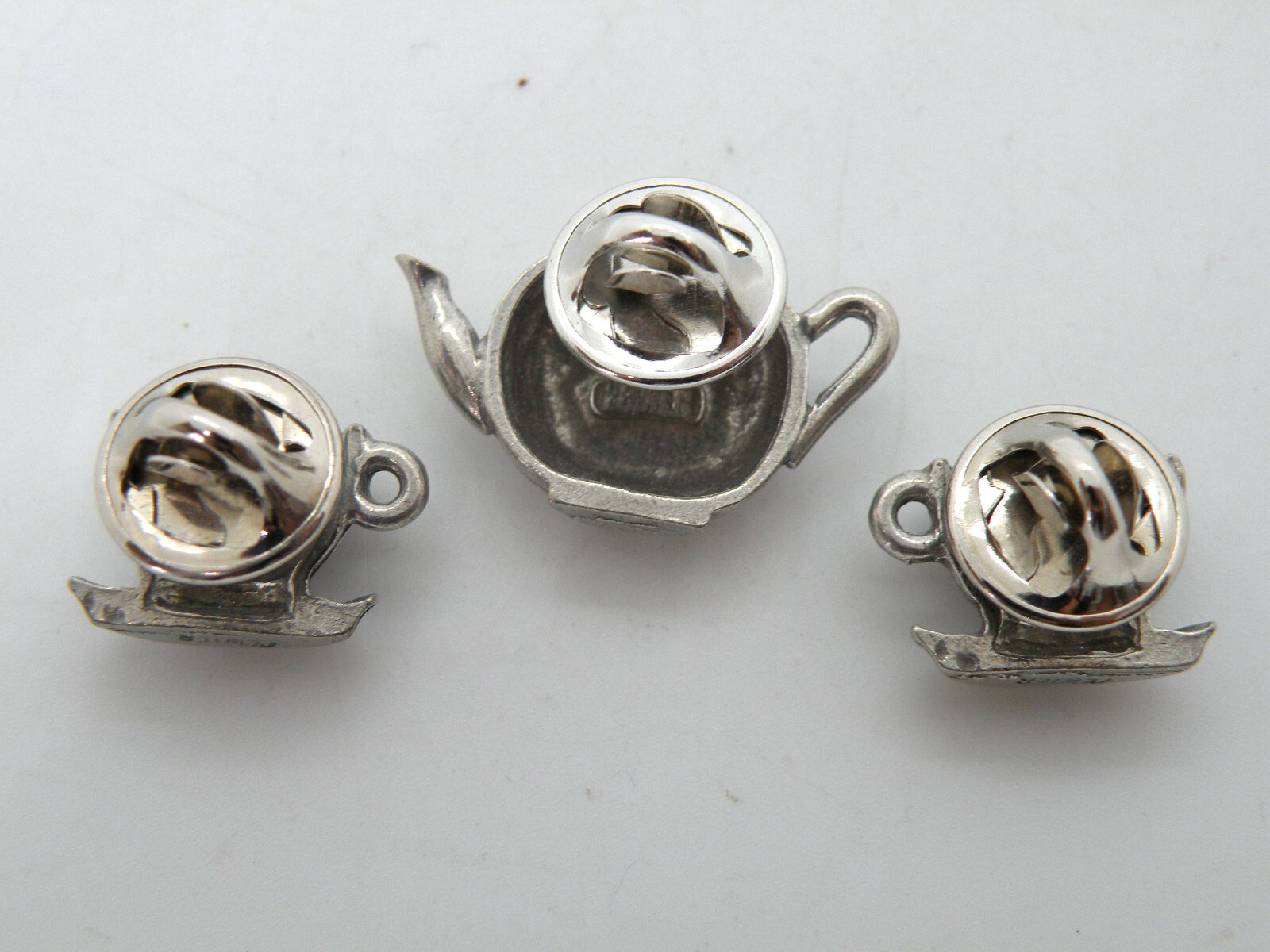 3X Rare Vintage Jim Clift Signed Teatime Teapot Teacups Pewter Pin Brooch
