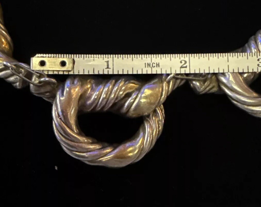 Vintage “RARE ” 925 Sterling Silver W/touch Gold 5 Knotted Rope Necklace 15.5