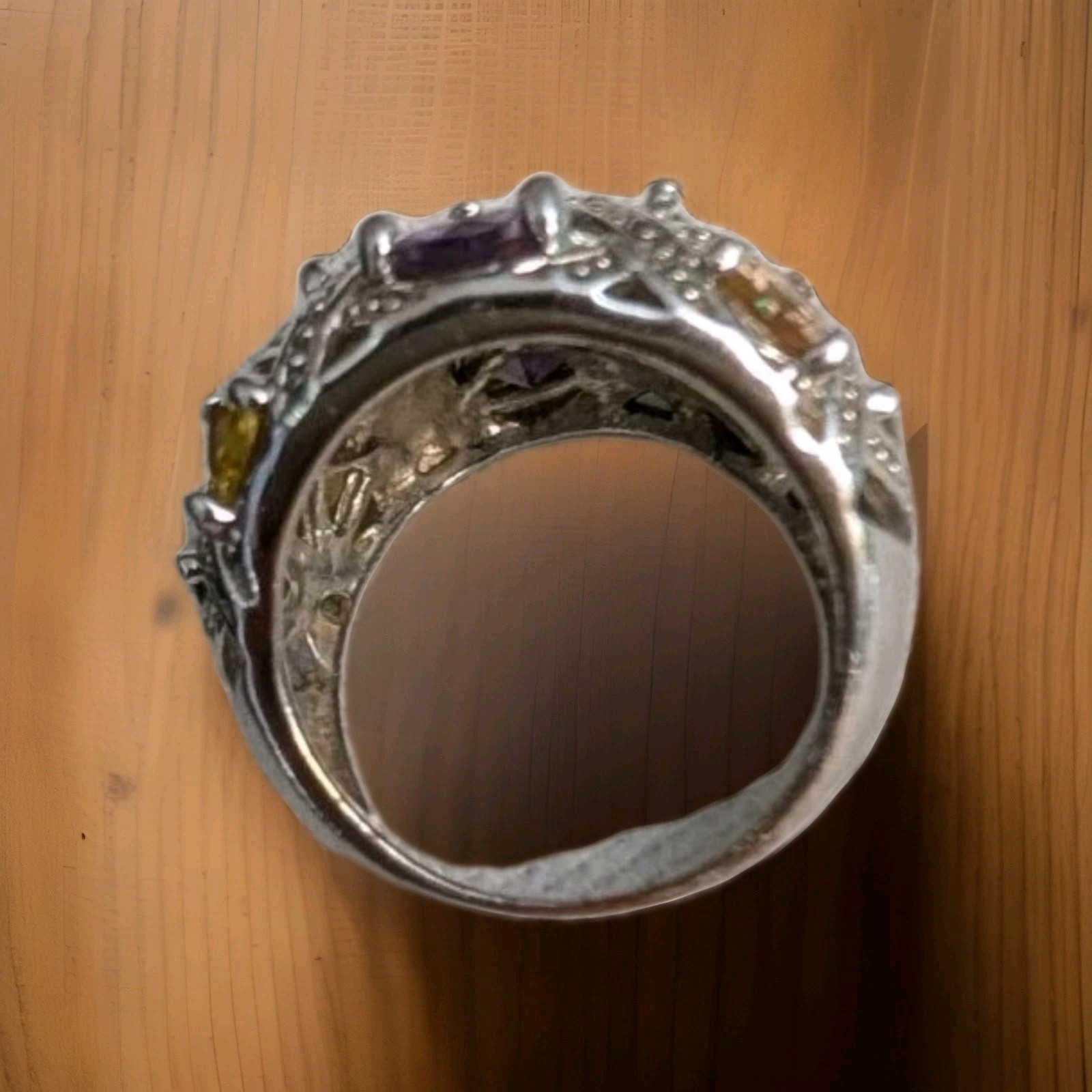 Sterling Silver Ring 925 Olivine+Amethyst+Citrine+Champagne Cubic Zirconia Sz 6