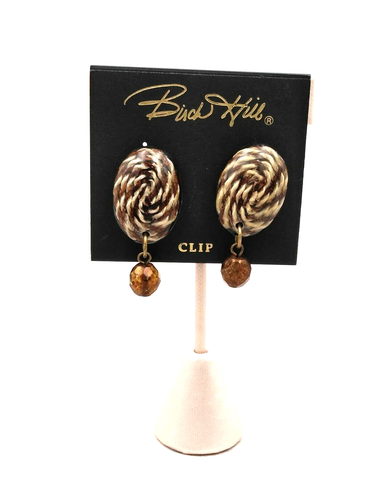 Vintage~~Birch Hill~~Twisted Rope Design~~Brown/White Clip-On 1.75″ Earrings