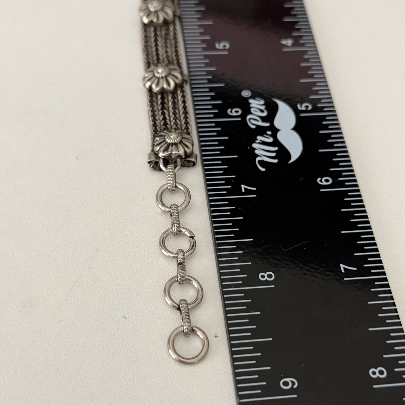 Vintage Cannetille Flower Silver Tone Chain Link Ladies Bracelet