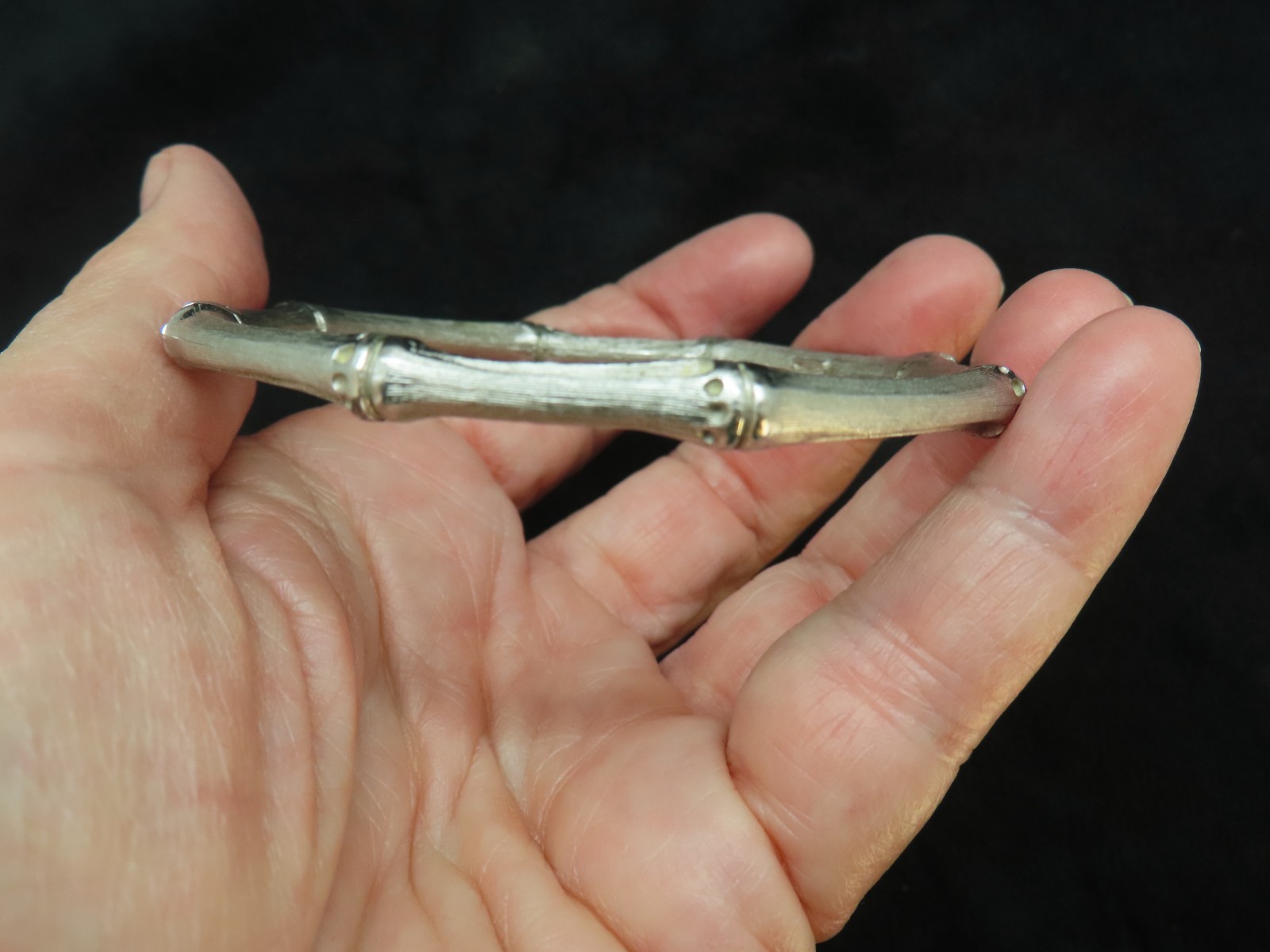 Vintage 1960’s Crown Trifari Silver Tone Bamboo Bangle Bracelet