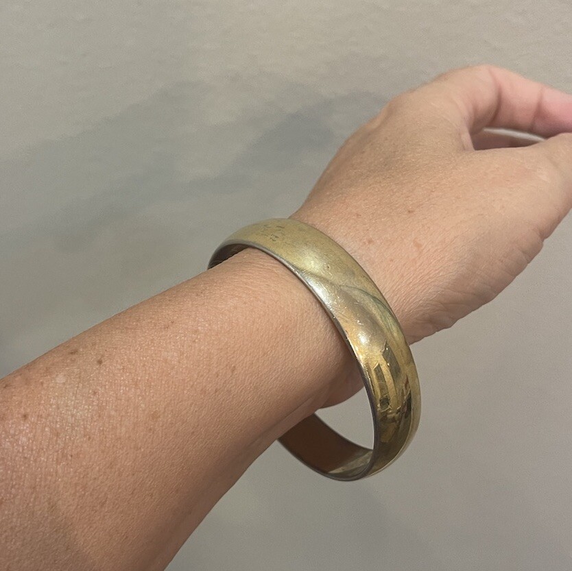 Vintage Monet Gold Tone 1/2 Inch Wide Bangle Bracelet Signed Retro