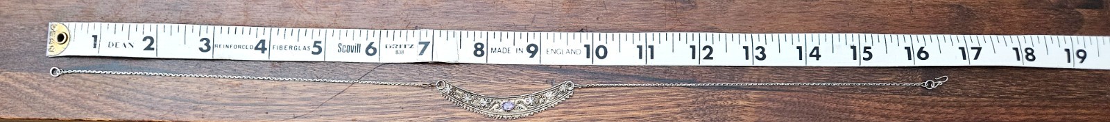 Vintage 925 Sterling Silver Amethyst Embellishments Crescent Necklace 16.5 in