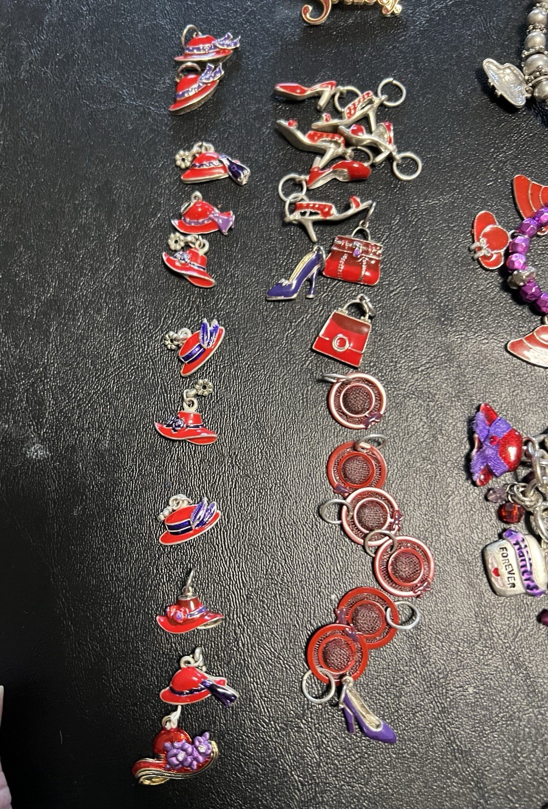 Red Hat Society Jewelry Lot Of 54 Brooches Bracelets Watch Necklaces Charms Box