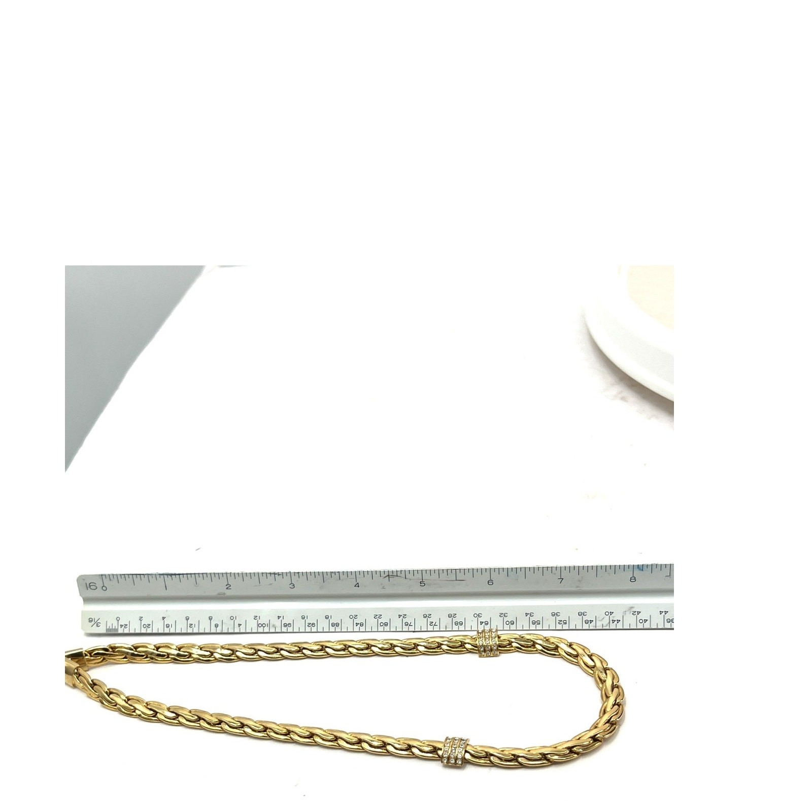 Vintage Necklace Gold Tone Plated Rope Snack Chain Crystal Rhinestone Link