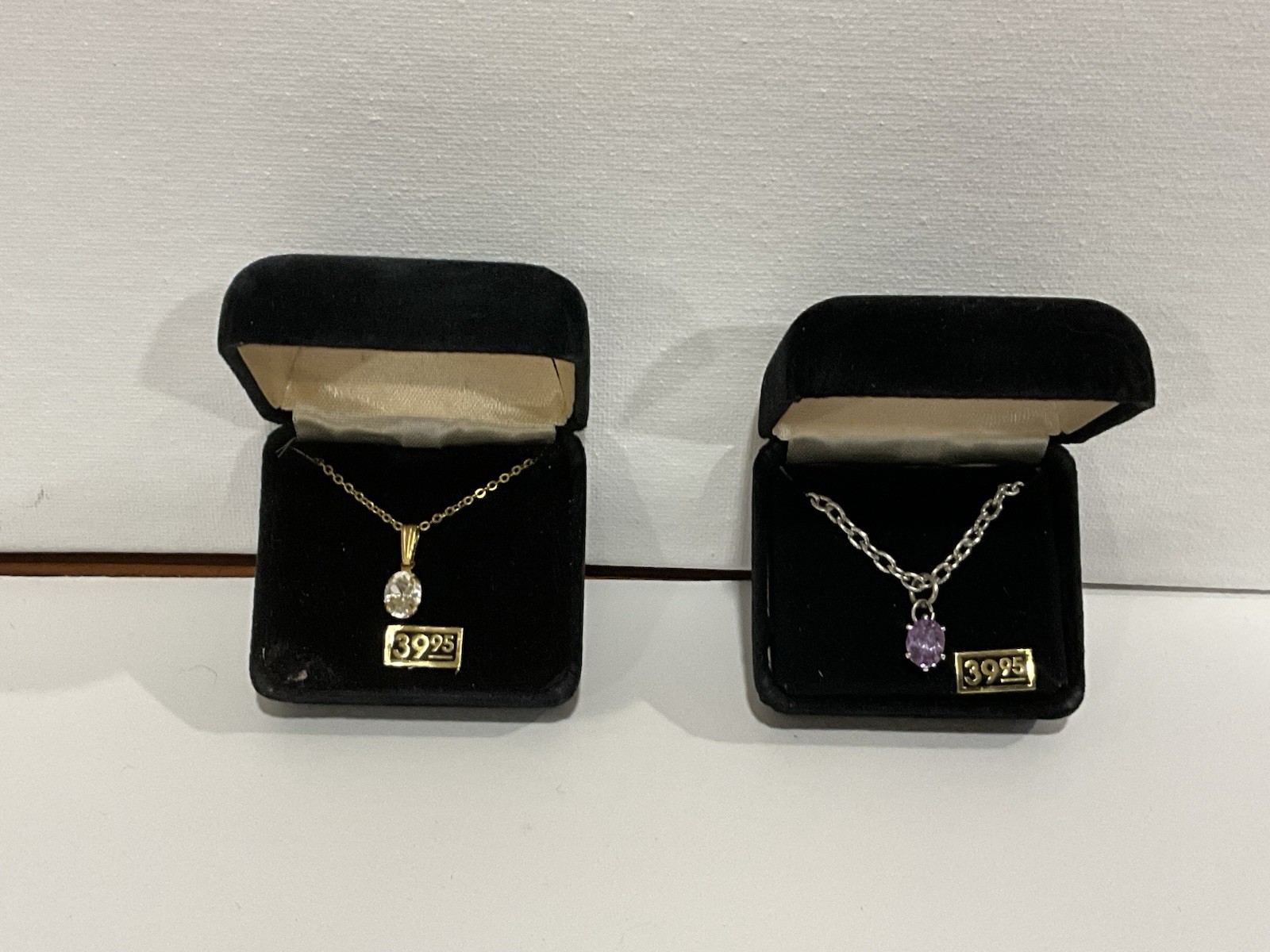 NIB Tacoa Lot Of 2 Necklaces 1. Clear 2. Purple Amethyst Cubic Zirconia Chain W