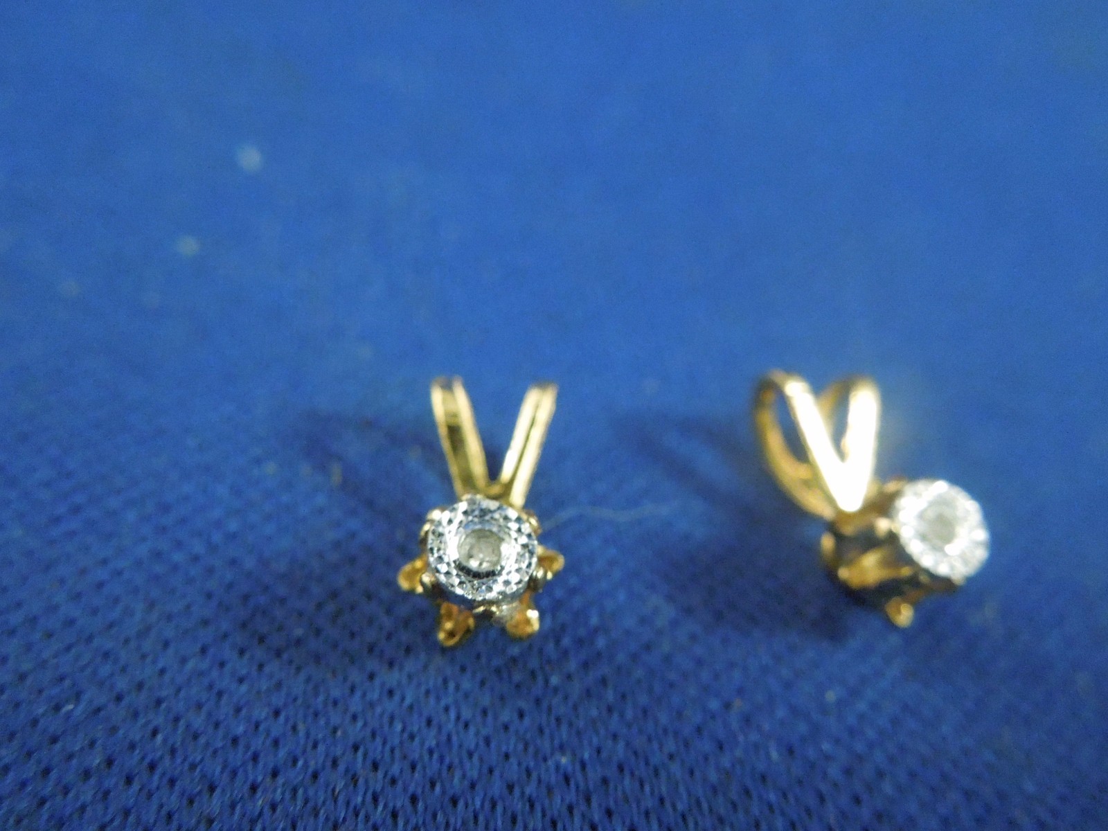 Vintage Lot of 2 White Topaz Pendants Gold Colored Metal Content Unknown