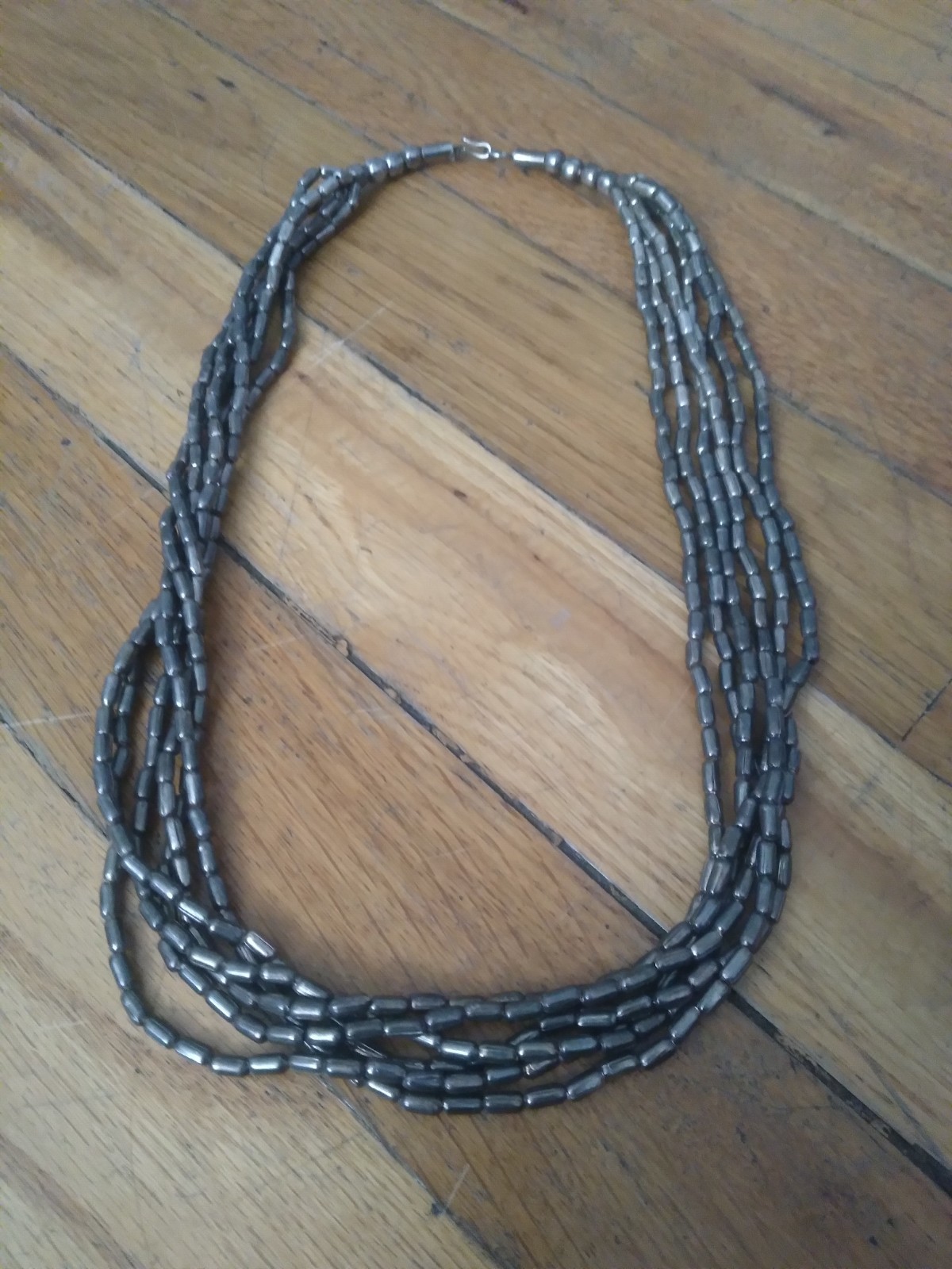 Vintage Silver Beaded Necklace 22 Inches 6 Strand Statement