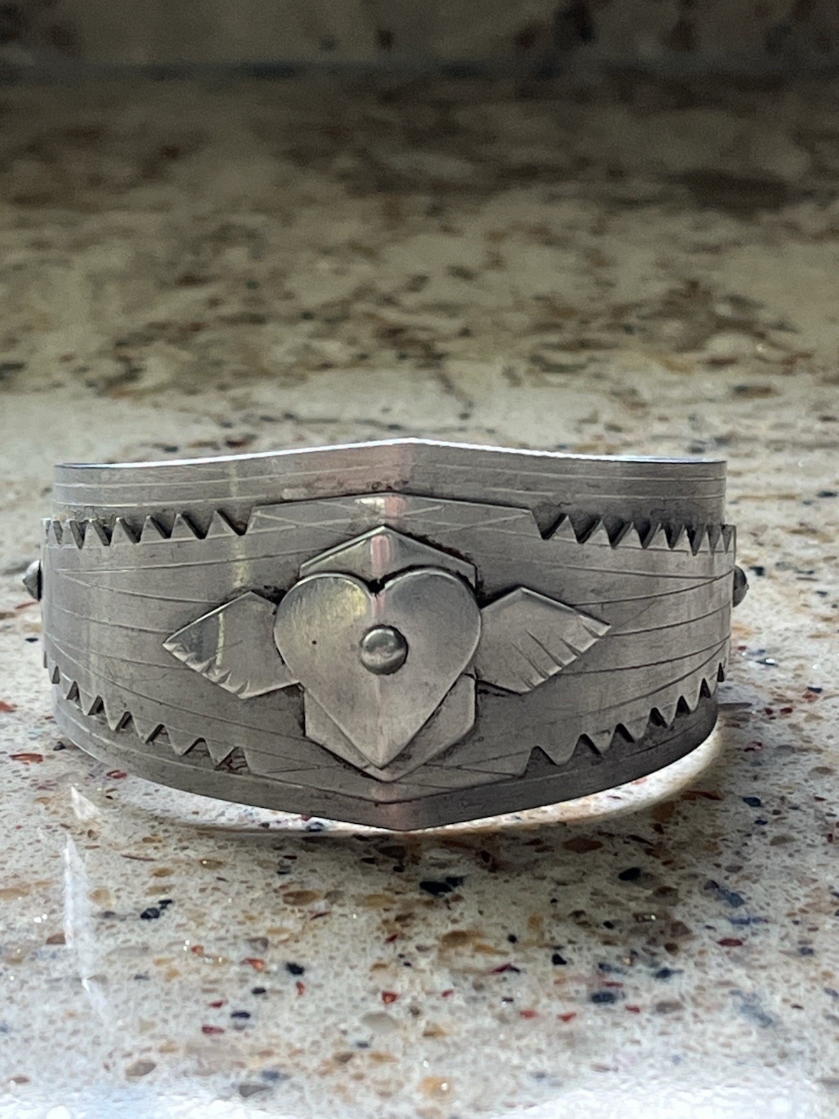 Vintage WWII Era Trench Cuff Bracelet Layered Aluminum Heart