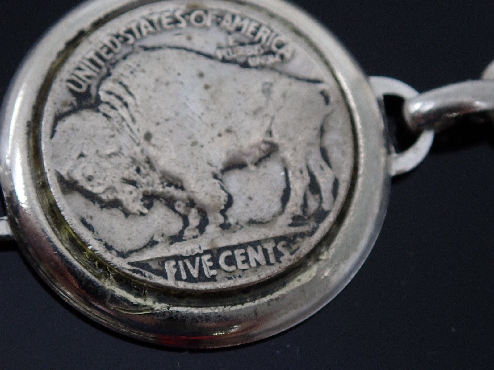 Vintage 1929 Buffalo Nickel Coin Bracelet Handcrafted Silver Tone Mounts