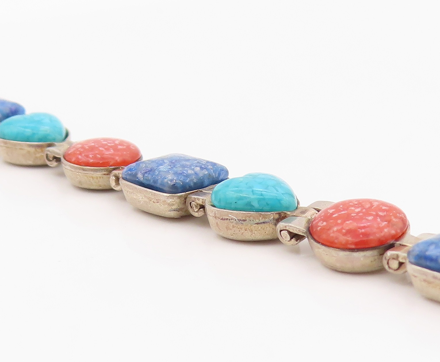 925 Sterling Silver Vintage Bracelet CAROLYN POLLACK Multi Gemstone Link BT12119