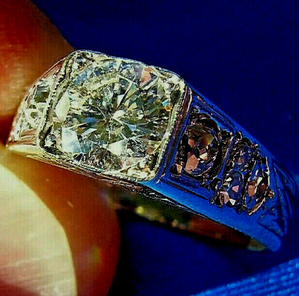 Original EARTH MINED DIAMOND Deco Engagement Ring Vintage SOLID 14K WHITE GOLD