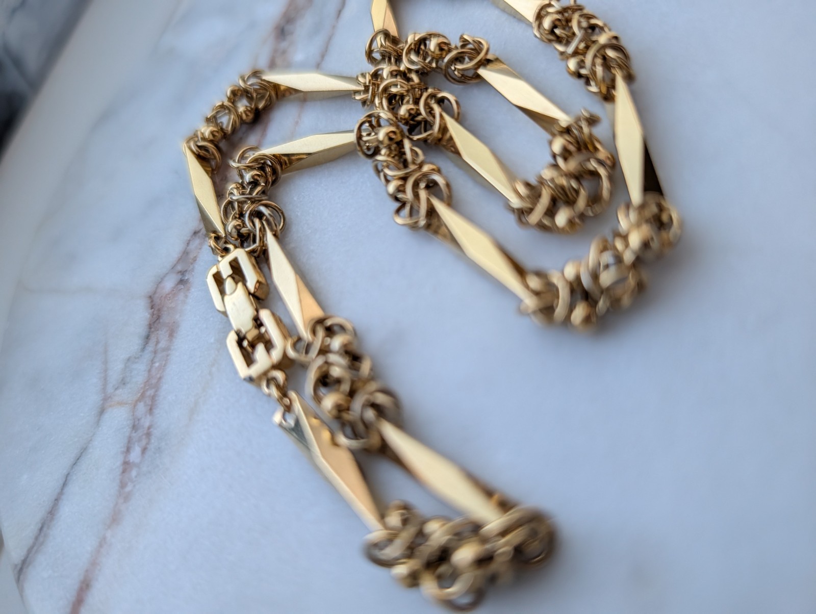 Vintage Givenchy Byzantine Link Bar Station Necklace Gold-Tone 17″