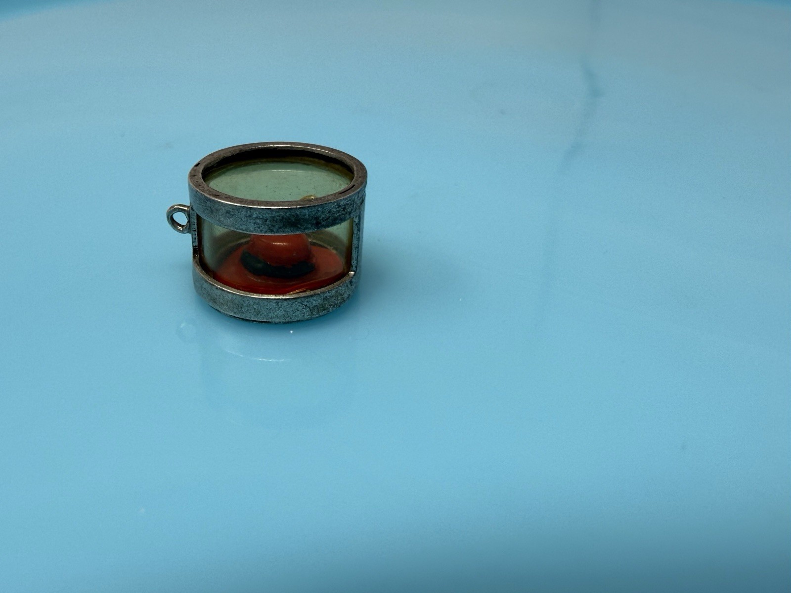 Vintage Sterling Silver Enameled Fancy Red Hat Box Terrarium Charm 1.8g