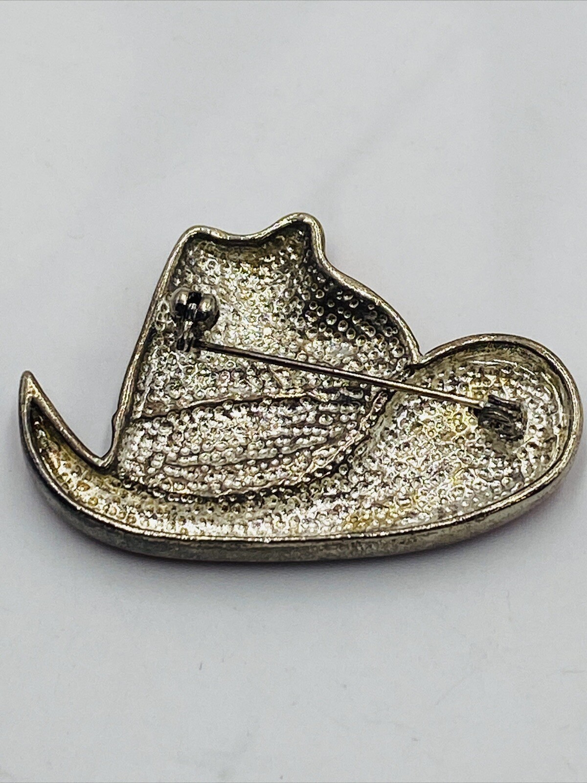 Vintage Red / Purple Glittered Enamel Cowboy Red Hat Society Fashion Brooch J3