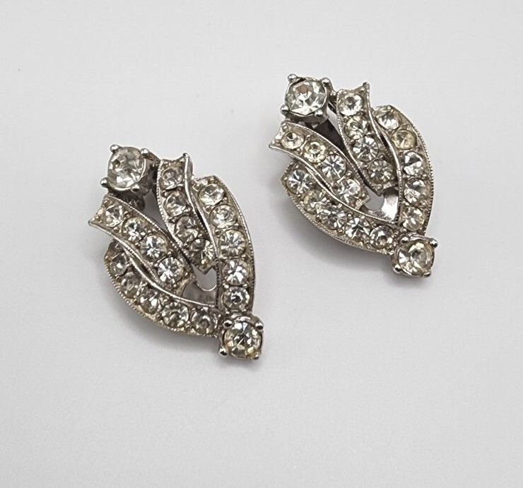 Vintage Art Deco Rhinestone Geometric Luxurious Sparkle Silver Tone Clear Vogue