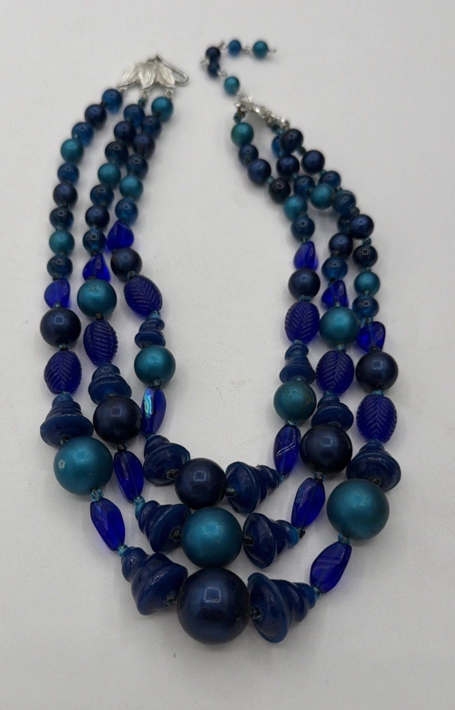Japan Signed Vintage Multi‑Strand Blue Beaded Necklace – Art Glass Statement