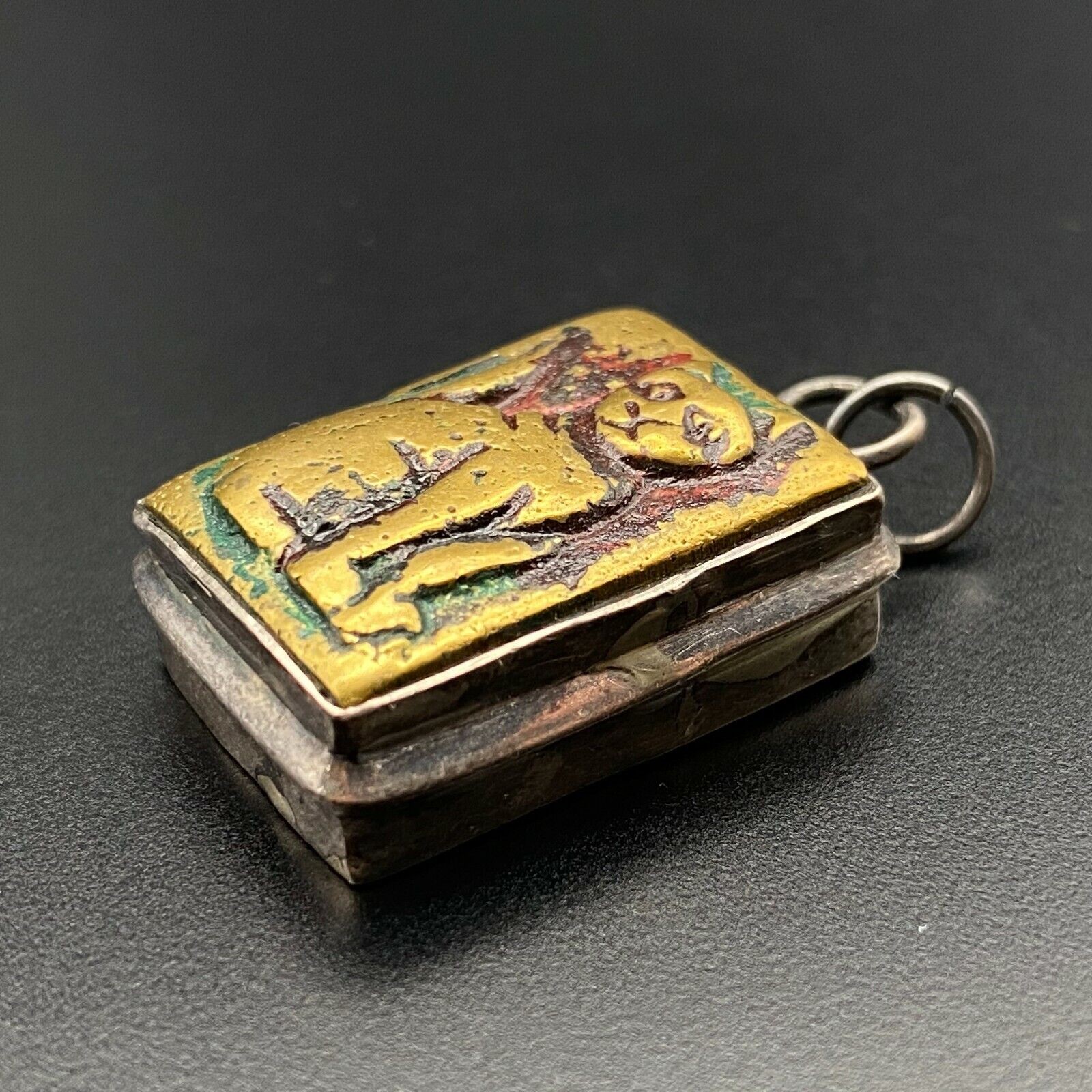 Vintage Cat Mixed Metal Silver Brass Copper Pendant