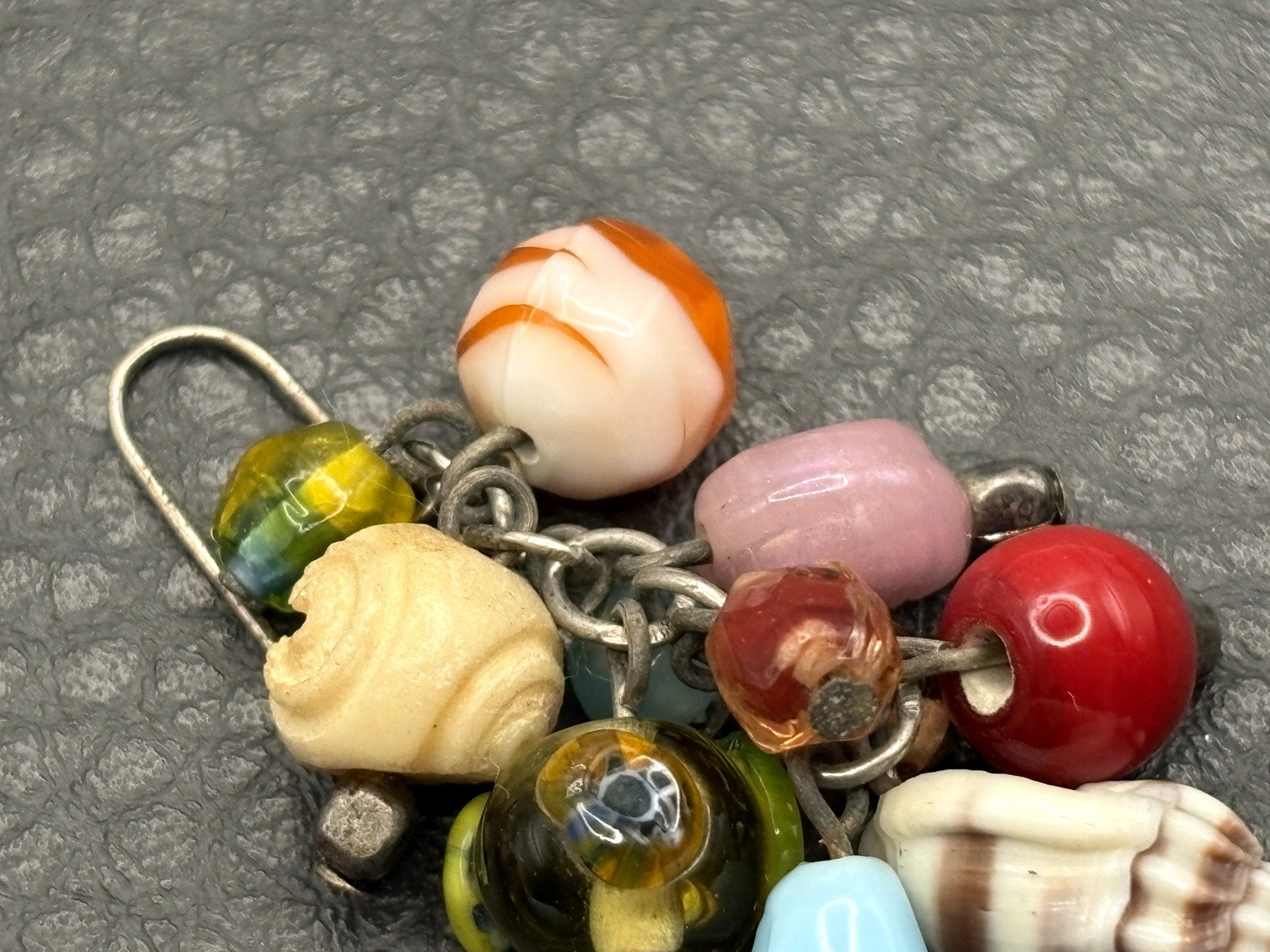 Vintage Multicolor Italian Art Glass Bead Charm Dangle Drop Earrings Shell