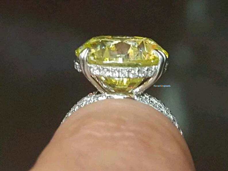 Sparkling Lemon Yellow 10.21CT Citrine & Round White 1.10CT CZ Engagement RingFN