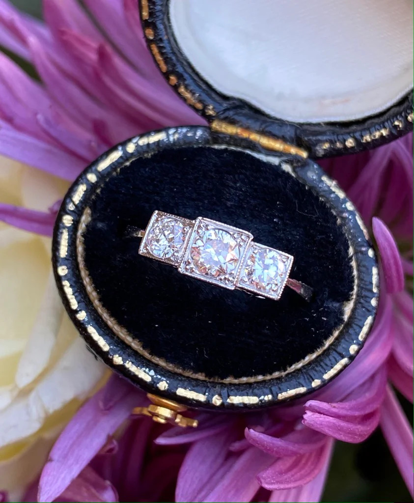 Three Stone 1 CTW White Round Simulated Diamond Vintage Wedding 925 Silver Ring