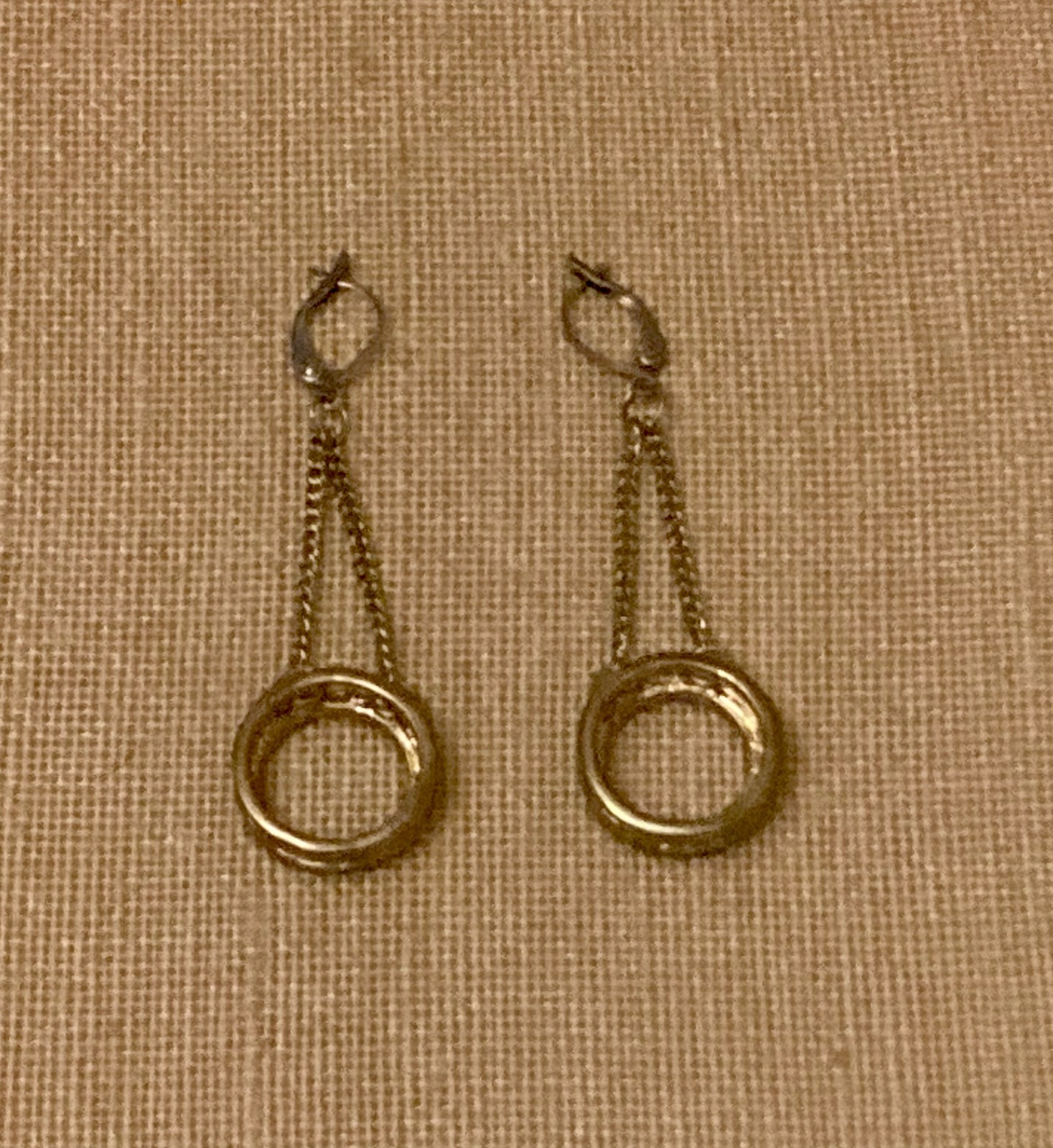 Vintage Rhinestone Circle Earrings Dangle Chain Gold Tone Pierced