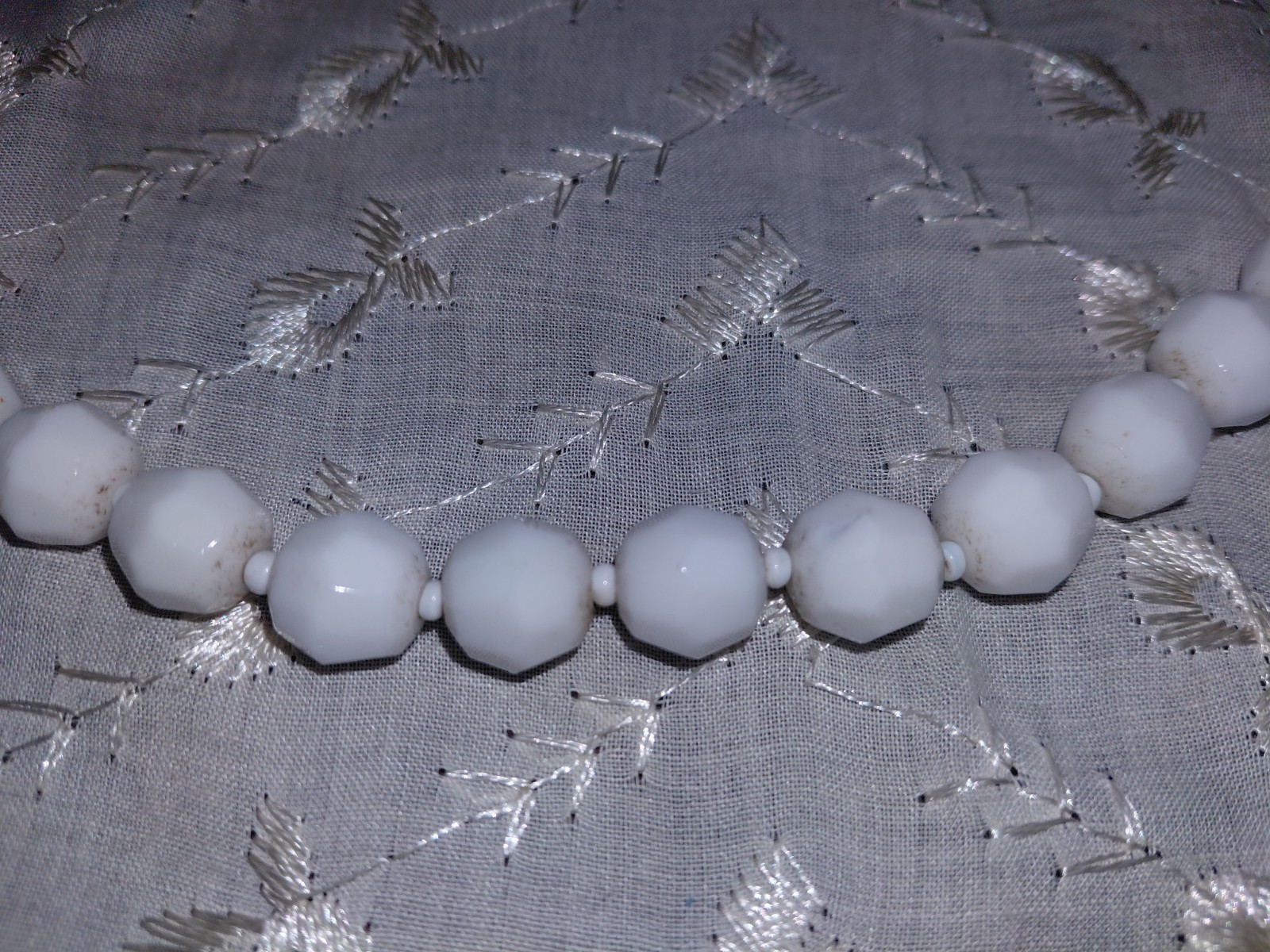 1950’s Faceted Milk Glass Bead Necklace – Made in West Germany – 23.5″