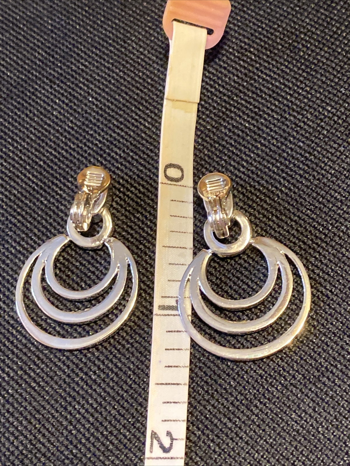 HMN Silver-tone with White Rhinestones Dangle Hoop Clip On Earrings