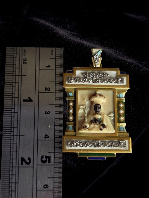 Antique 18K Gold Black Madonna Pendant Rose Cut Diamond Enamel Religious c1900
