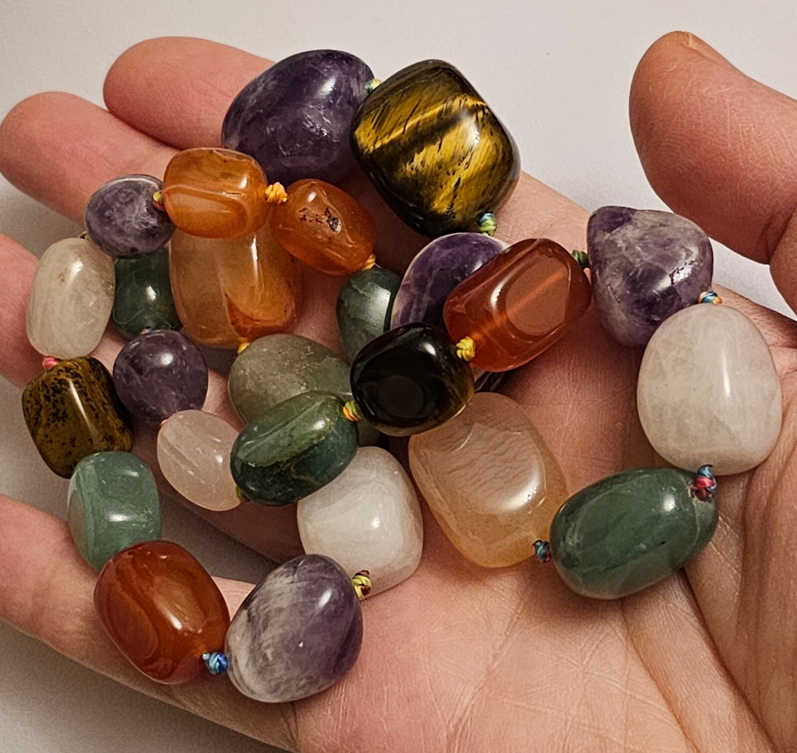 Vintage Natural Carnelian Agate Jade Aventurine Tiger’s Eye Bead Necklace