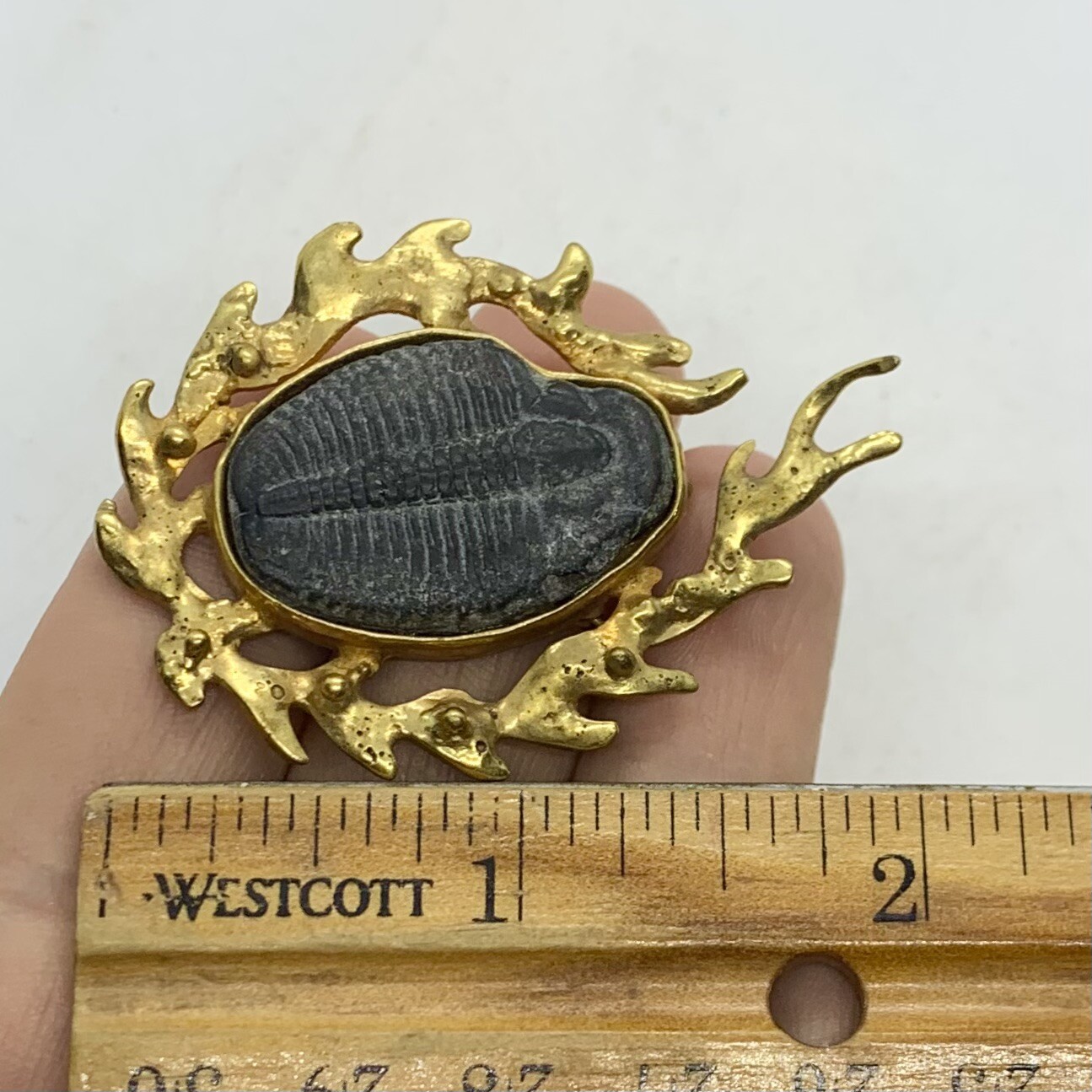VTG SIGNED STEFANO TANASESCU MEXICO TRILOBITE FOSSIL BRUTALIST RARE BROOCH PIN
