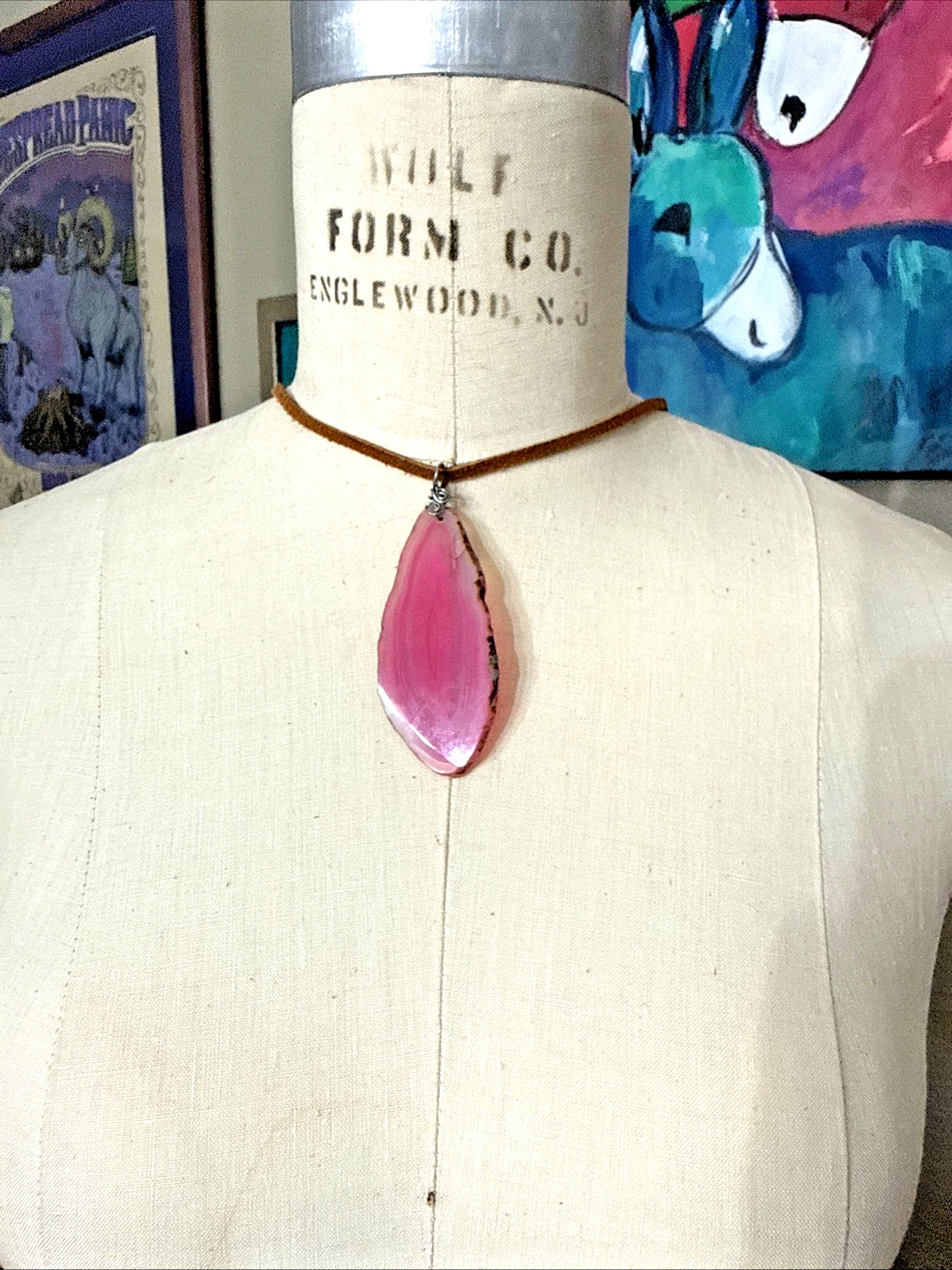 AMAZING PINK AGATE SLICE NECKLACE oneofakind Boho Festival Earthy Nature Hippie