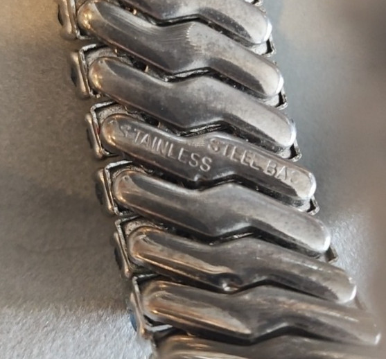Expanding Blue Rhinestone Bracelet Heavy 4 Rows Across Stainless