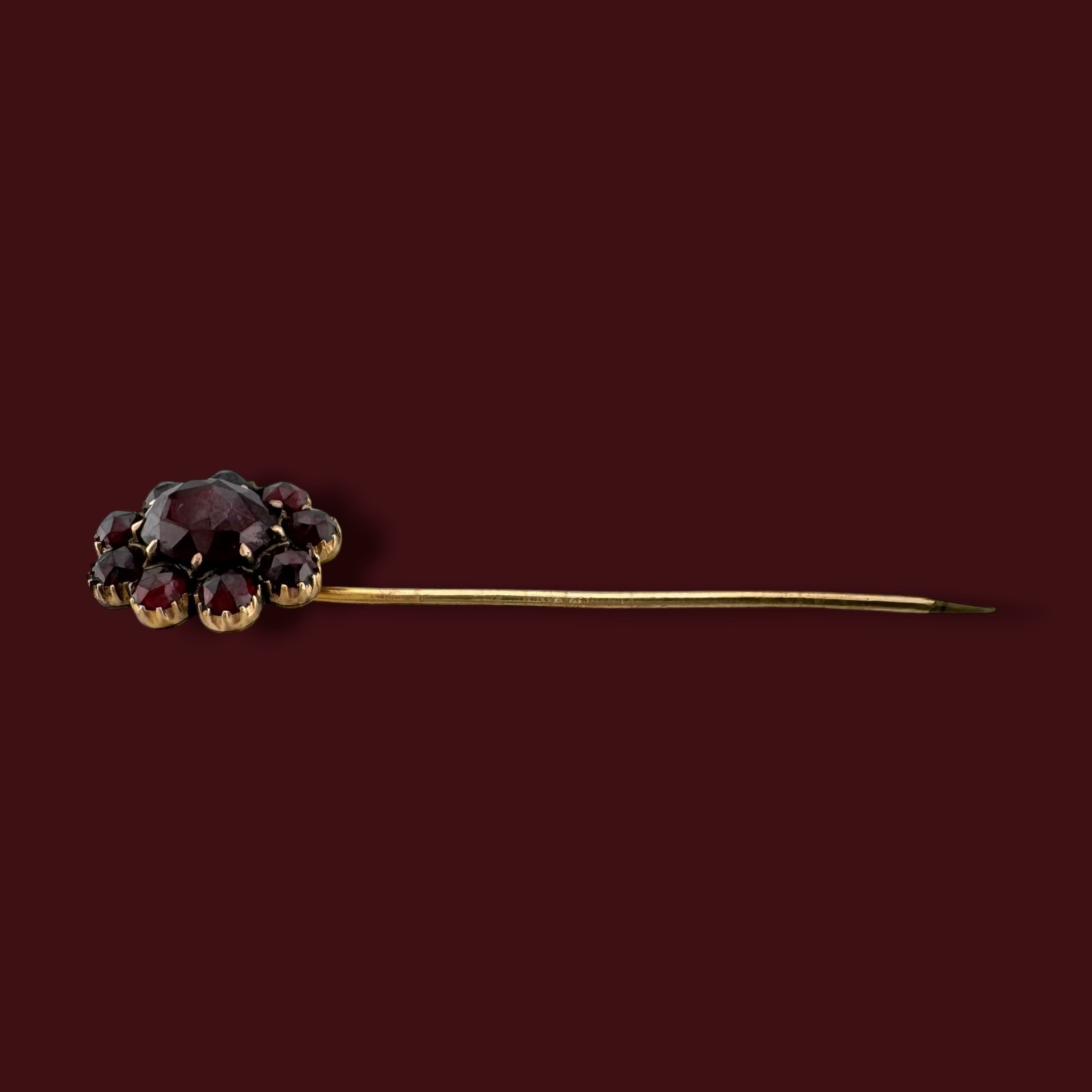 Antique Bohemian Garnet Style Glass Gold Filled Floral Cluster Stick Pin