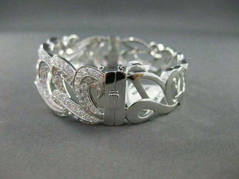 ANTIQUE WIDE 5.48CT DIAMOND 18KT WHITE GOLD BANGLE BRACELET F VS/VVS #G00114