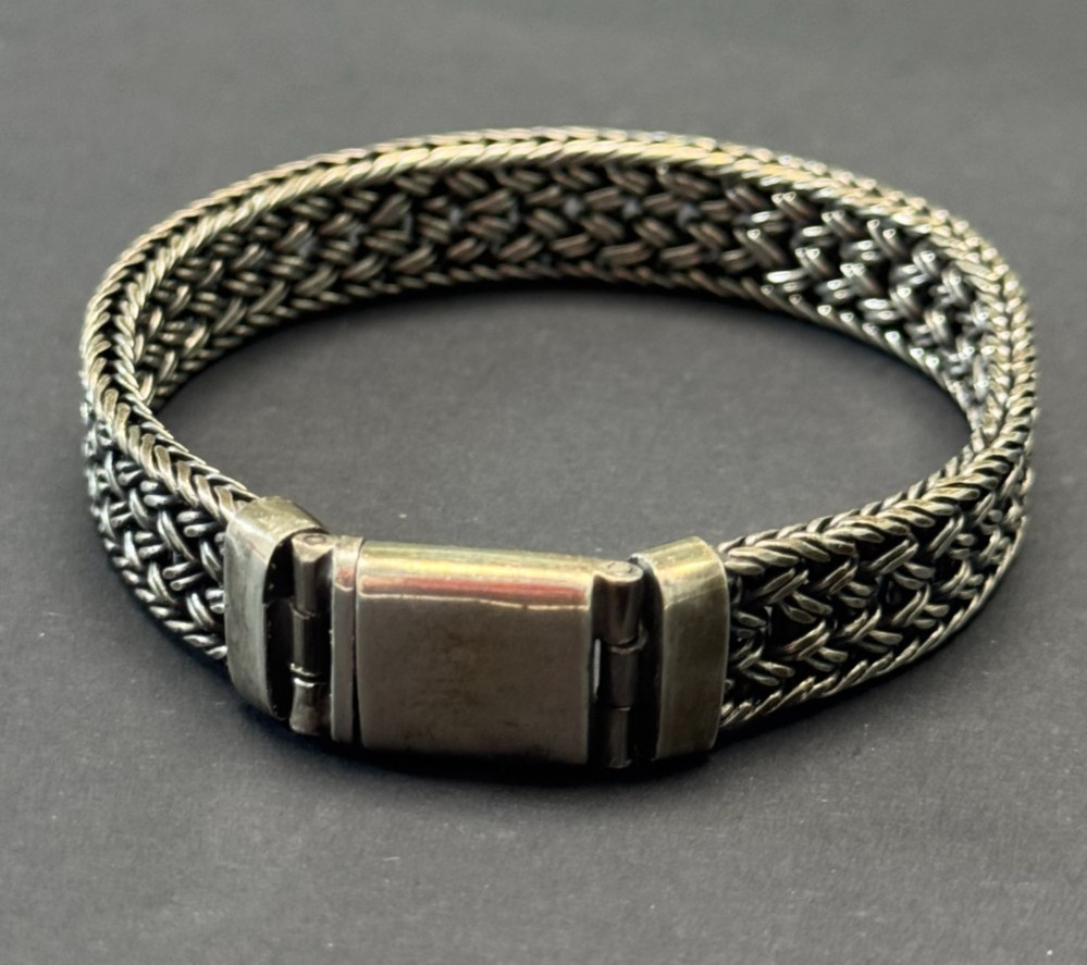 VINTAGE TRIPLE 3 TIMES WHEAT PATTERN CHAIN STERLING SILVER BRACELET