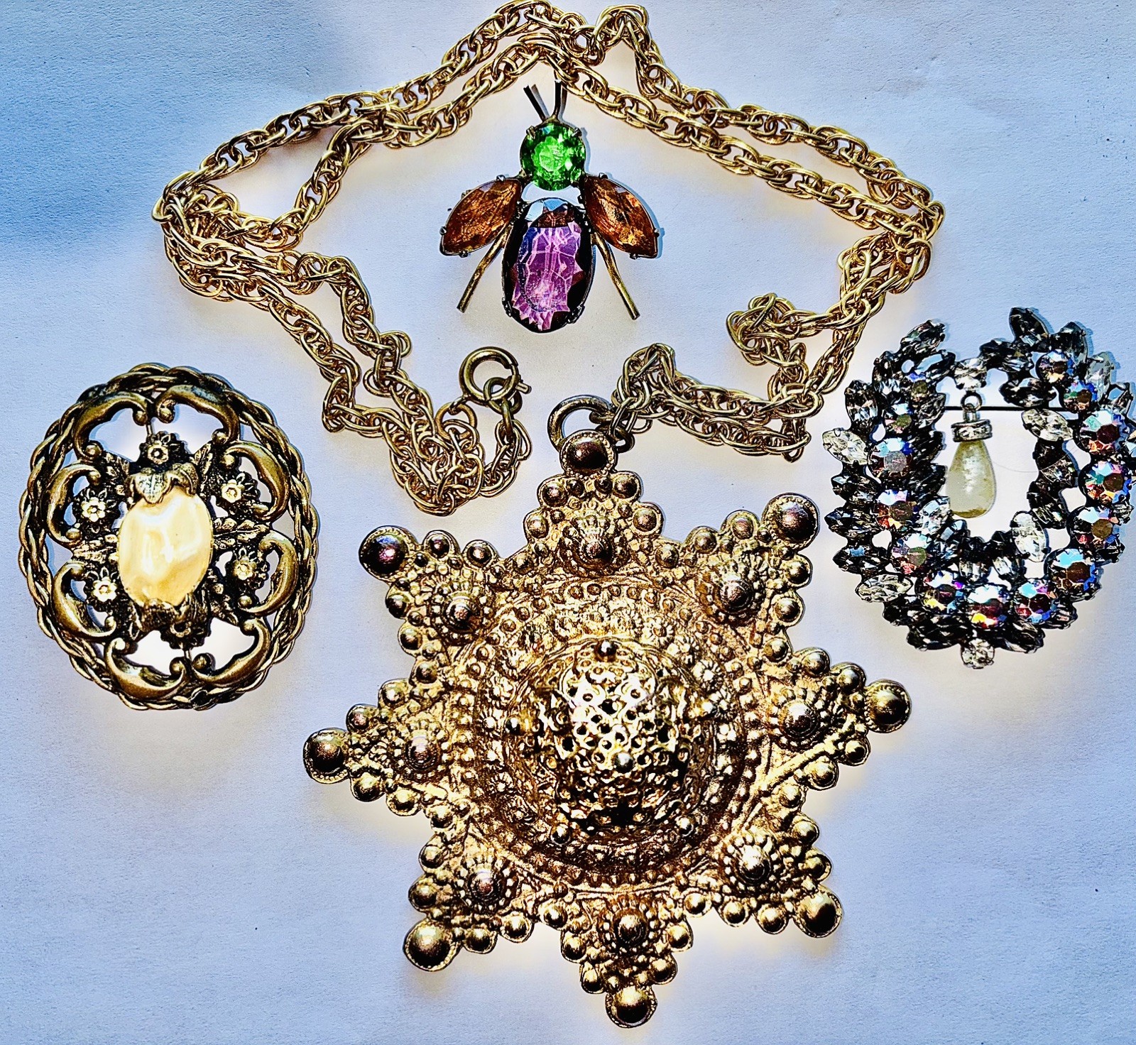 SIGNED Adele Simpson Necklace Brooches Collection 3 Pins 1940s~50s Lot Vintage