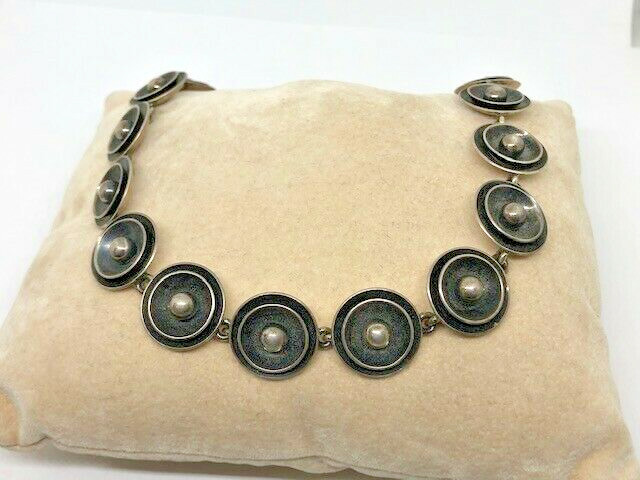 Vintage~Neils Erik FROM~ Modernist Denmark Sterling Beadwork Necklace 15″ / #798
