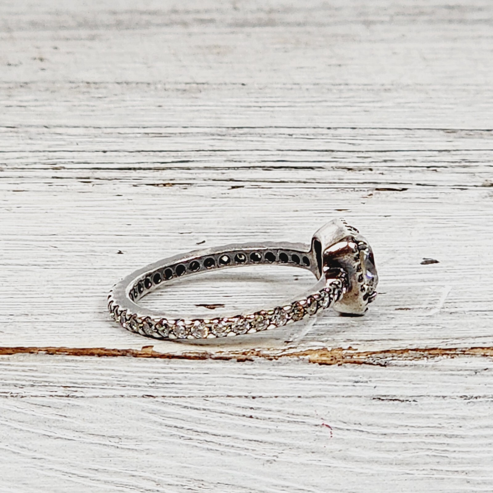 VINTAGE CZ HALO RIGHT HAND STERLING SILVER 925 RING SZ 7 RETRO STACK PRETTY