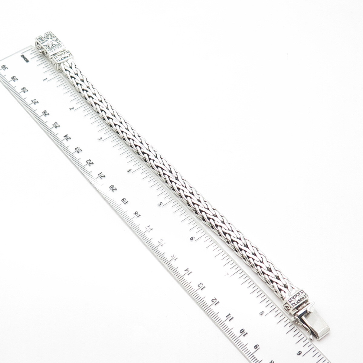 925 Sterling Silver Vintage Spiga/Wheat Link Heavy Bangle Bracelet 7.75″