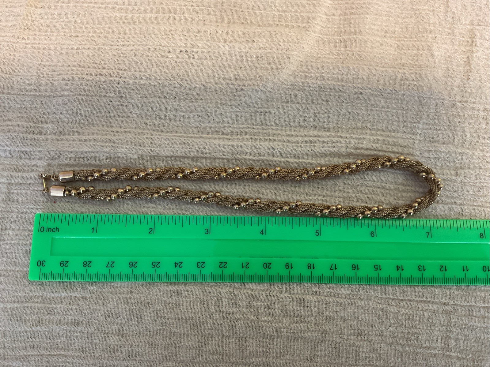 Vintage Gold Tone Avon Mesh Bead Twisted Necklace 16” Chain With 3” Extender